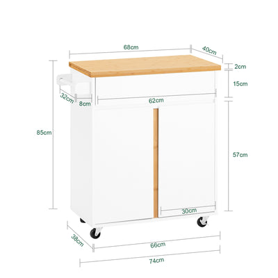 SoBuy FKW125-WN Desserte de Cuisine à roulettes Chariot de Service avec 1 Tiroirs, 2 Portes, 4 étages à l’intérieur