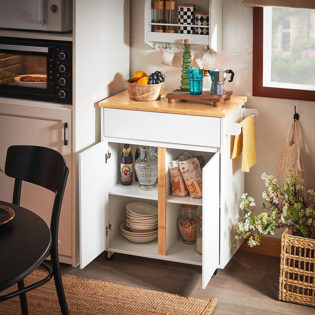 SoBuy FKW125-WN Desserte de Cuisine à roulettes Chariot de Service avec 1 Tiroirs, 2 Portes, 4 étages à l’intérieur