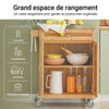 SoBuy FKW13-N Cărucior de Bucătărie pe Roți din Bambus cu Blat din Oțel Inoxidabil, 1 Sertar și 2 Uși, Cărucior de Servire – 66x46x92 cm, Natural