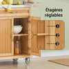 SoBuy FKW13-N Cărucior de Bucătărie pe Roți din Bambus cu Blat din Oțel Inoxidabil, 1 Sertar și 2 Uși, Cărucior de Servire – 66x46x92 cm, Natural