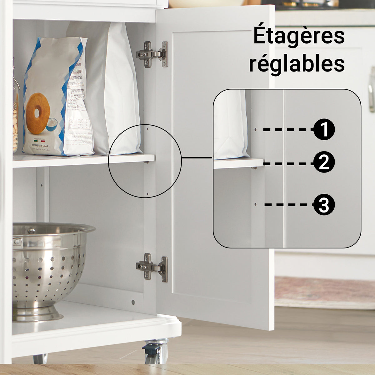 SoBuy FKW13-WN Cărucior de Bucătărie cu Roți, cu Blat din Bambus, 1 Sertar și 2 Uși, Cărucior de Servire pentru Bucătărie sau Restaurant – 66x45x91 cm, Alb și Natural