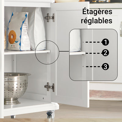 SoBuy FKW13-WN Cărucior de Bucătărie cu Roți, cu Blat din Bambus, 1 Sertar și 2 Uși, Cărucior de Servire pentru Bucătărie sau Restaurant – 66x45x91 cm, Alb și Natural