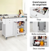 SoBuy FKW33-W Cărucior de Bucătărie XXL pe Roți cu Blat din INOX, 3 Sertare și Sistem de Sortare a Deșeurilor, Sarcină 50 kg – 133x48x95 cm, Alb
