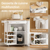 SoBuy FKW45-E-WN Desserte de Cuisine avec Prise Intégrée – 2 Prises + 2 USB, Casier à Bouteilles, Roulettes ou Pieds, 63 kg, Blanc et Bois