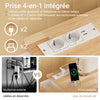 SoBuy FKW45-E-WN Desserte de Cuisine avec Prise Intégrée – 2 Prises + 2 USB, Casier à Bouteilles, Roulettes ou Pieds, 63 kg, Blanc et Bois
