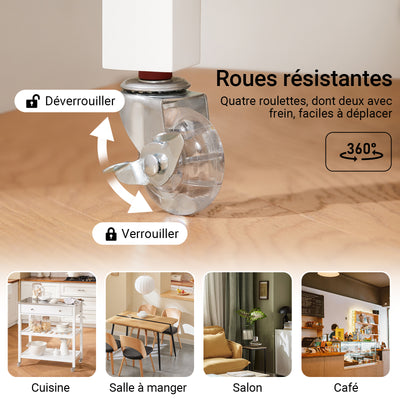 SoBuy FKW47-II-W Cărucior de bucătărie cu roți, cu blat din oțel inoxidabil, 1 sertar și 2 rafturi deschise, Insulă Centrală, Sarcină 70 kg – 81x45x90 cm, Alb