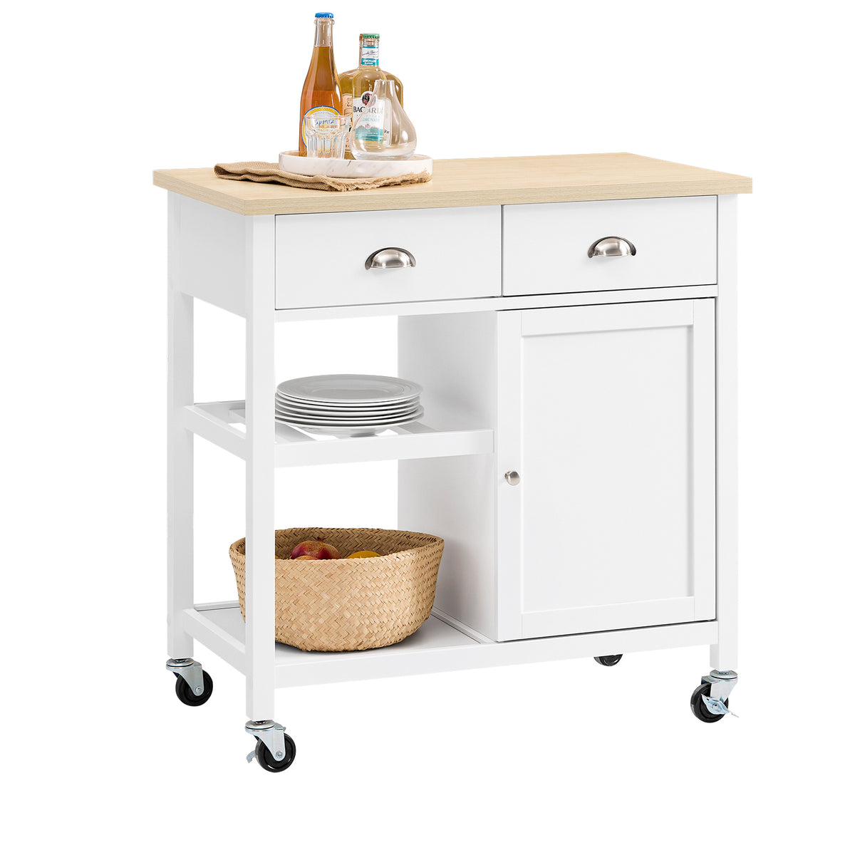 SoBuy FKW62-II-WN Desserte Roulante, Chariot de Cuisine de Service, Armoire Meuble de Rangement Cusine sur roulettes, Multi-R