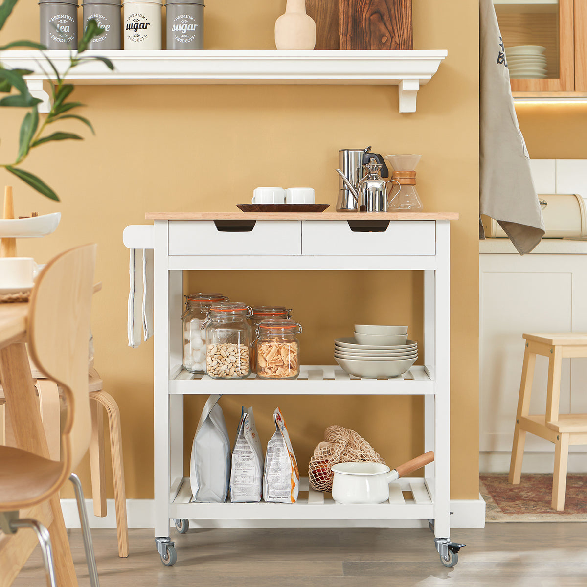 SoBuy FKW68-WN Cărucior de servire Mobilier cu roți Masă rulantă Dulap de depozitare