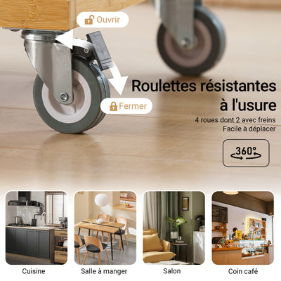 SoBuy FKW70-N Insulă de Bucătărie pe Roți, Blat de Lucru din INOX, 4 Sertare, Cărucior Mobil cu Spații de Depozitare – 115x46x92cm, Natur