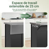 SoBuy FKW71-II-SCH Îlot Central de Cuisine sur Roulettes, Plan Extensible 46→71cm, 2 Tiroirs, Étagères Réglables, Charge 100kg – 115x46x92cm, Noir