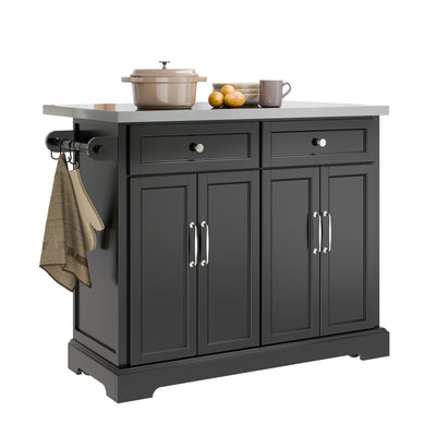 SoBuy FKW71-II-SCH Insulă de Bucătărie pe Roți, Blat Extensibil 46→71cm, 2 Sertare, Polițe Ajustabile, Suportă 100kg – 115x46x92cm, Negru
