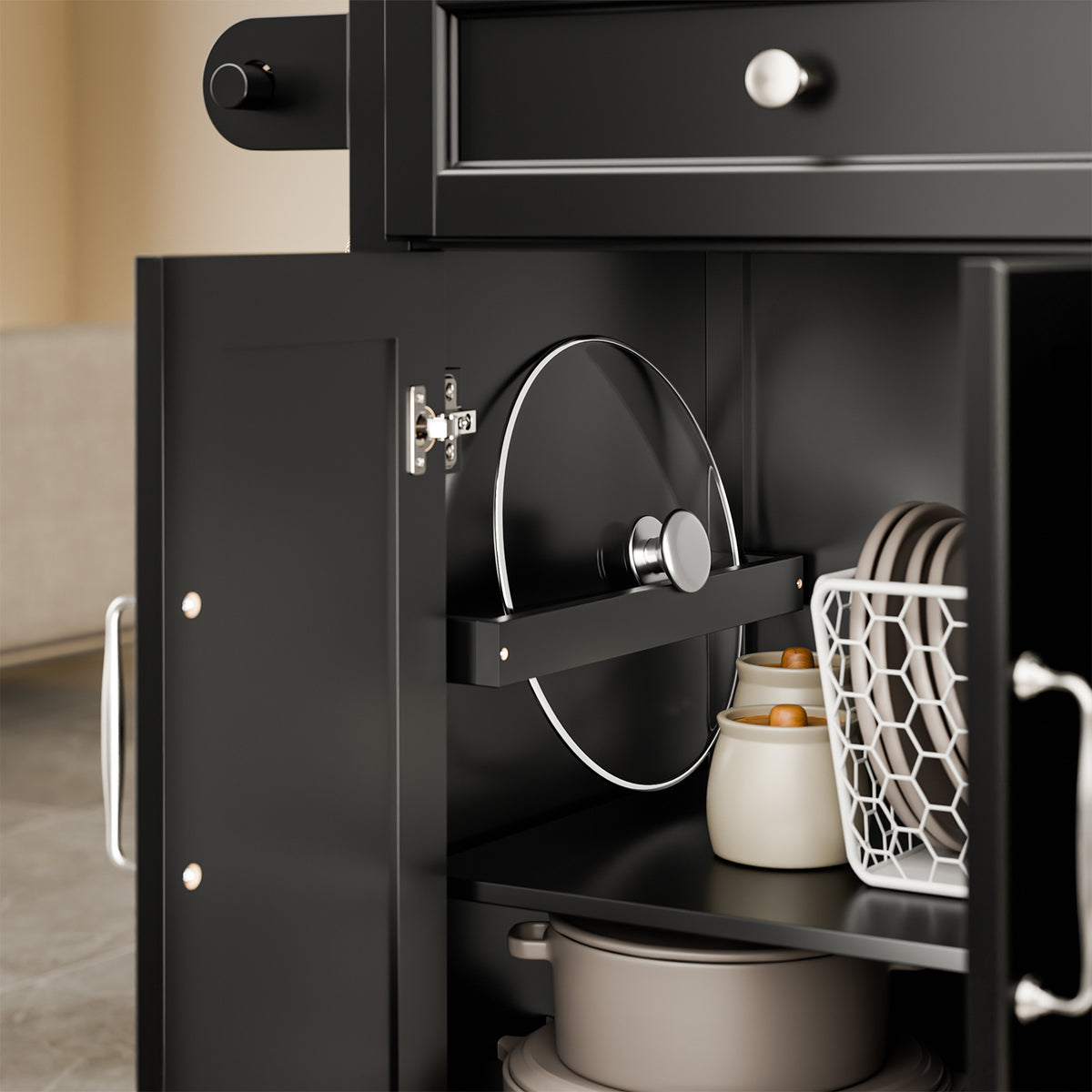 SoBuy FKW71-II-SCH Insulă de Bucătărie pe Roți, Blat Extensibil 46→71cm, 2 Sertare, Polițe Ajustabile, Suportă 100kg – 115x46x92cm, Negru
