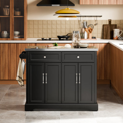 SoBuy FKW71-II-SCH Insulă de Bucătărie pe Roți, Blat Extensibil 46→71cm, 2 Sertare, Polițe Ajustabile, Suportă 100kg – 115x46x92cm, Negru