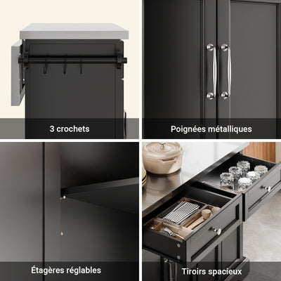 SoBuy FKW71-II-SCH Insulă de Bucătărie pe Roți, Blat Extensibil 46→71cm, 2 Sertare, Polițe Ajustabile, Suportă 100kg – 115x46x92cm, Negru