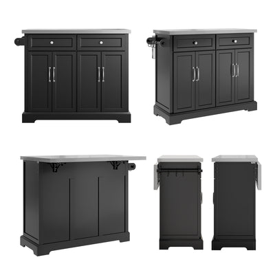 SoBuy FKW71-II-SCH Insulă de Bucătărie pe Roți, Blat Extensibil 46→71cm, 2 Sertare, Polițe Ajustabile, Suportă 100kg – 115x46x92cm, Negru