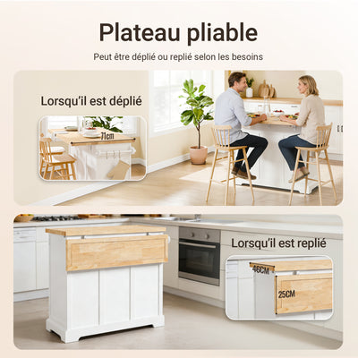 Îlot cuisine mobile SoBuy FKW71-III-WN – détail des 2 tiroirs coulissants