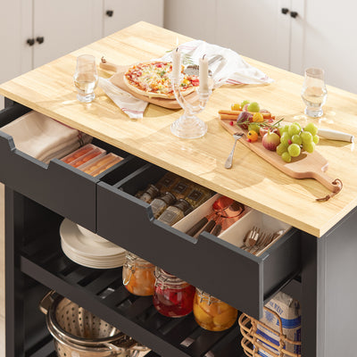 SoBuy FKW74-SCH Cărucior de bucătărie cu rotile, Mobilier de bucătărie, Dulap de depozitare mic, Mobilier cuptor cu microunde, Dulap de bucătărie inferior, Blat de bucătărie 100x60x94cm Negru