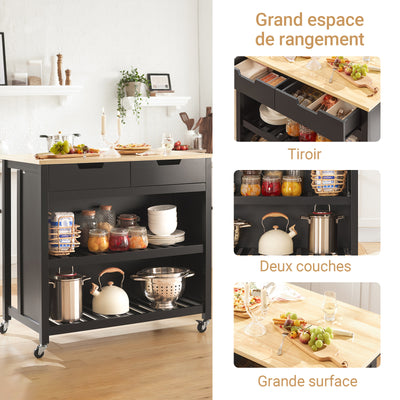 SoBuy FKW74-SCH Cărucior de bucătărie cu rotile, Mobilier de bucătărie, Dulap de depozitare mic, Mobilier cuptor cu microunde, Dulap de bucătărie inferior, Blat de bucătărie 100x60x94cm Negru