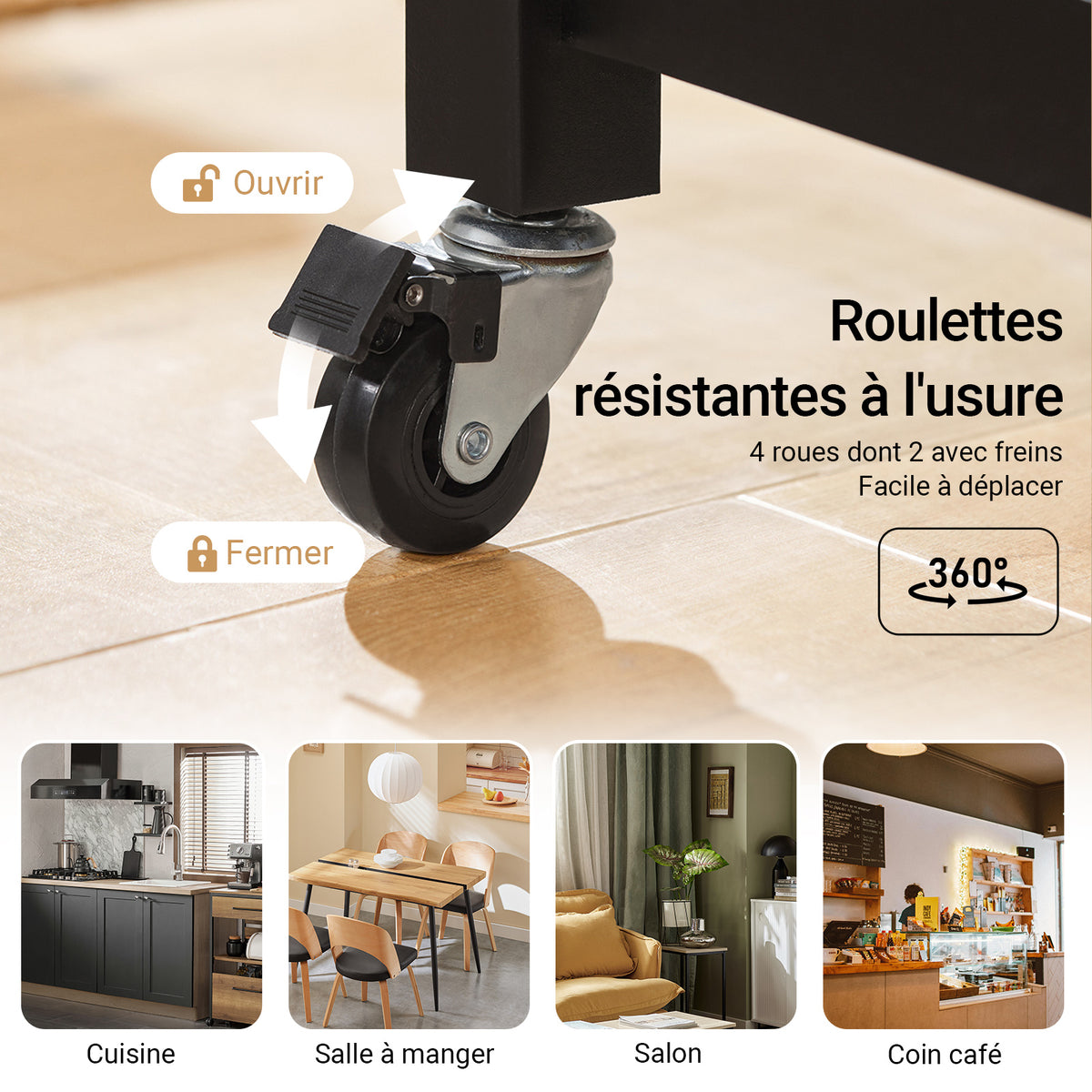 SoBuy FKW74-SCH Cărucior de bucătărie cu rotile, Mobilier de bucătărie, Dulap de depozitare mic, Mobilier cuptor cu microunde, Dulap de bucătărie inferior, Blat de bucătărie 100x60x94cm Negru