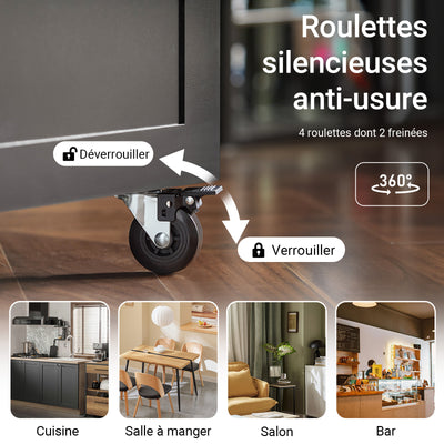 SoBuy FKW75-SCH Cărucior de bucătărie cu roți și raft lateral – Dulap de bucătărie negru cu o singură ușă – Cărucior de servire pentru depozitare și blat compact, 60x92x45cm