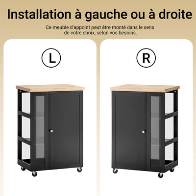 SoBuy FKW75-SCH Cărucior de bucătărie cu roți și raft lateral – Dulap de bucătărie negru cu o singură ușă – Cărucior de servire pentru depozitare și blat compact, 60x92x45cm