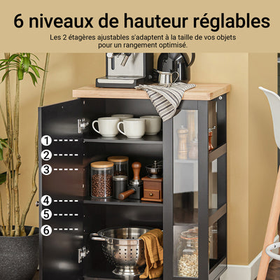 SoBuy FKW75-SCH Cărucior de bucătărie cu roți și raft lateral – Dulap de bucătărie negru cu o singură ușă – Cărucior de servire pentru depozitare și blat compact, 60x92x45cm