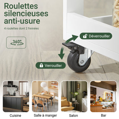 SoBuy FKW75-WN Cărucior de Bucătărie cu Roți și Raft Lateral – Dulap de Bucătărie Alb cu O Singură Ușă – Cărucior de Servire pentru Depozitare în Bucătărie și Blat de Lucru Compact, 60x92x45cm