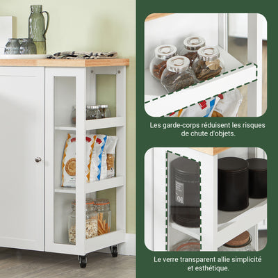 SoBuy FKW75-WN Cărucior de Bucătărie cu Roți și Raft Lateral – Dulap de Bucătărie Alb cu O Singură Ușă – Cărucior de Servire pentru Depozitare în Bucătărie și Blat de Lucru Compact, 60x92x45cm