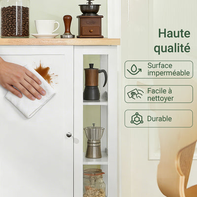 SoBuy FKW75-WN Cărucior de Bucătărie cu Roți și Raft Lateral – Dulap de Bucătărie Alb cu O Singură Ușă – Cărucior de Servire pentru Depozitare în Bucătărie și Blat de Lucru Compact, 60x92x45cm