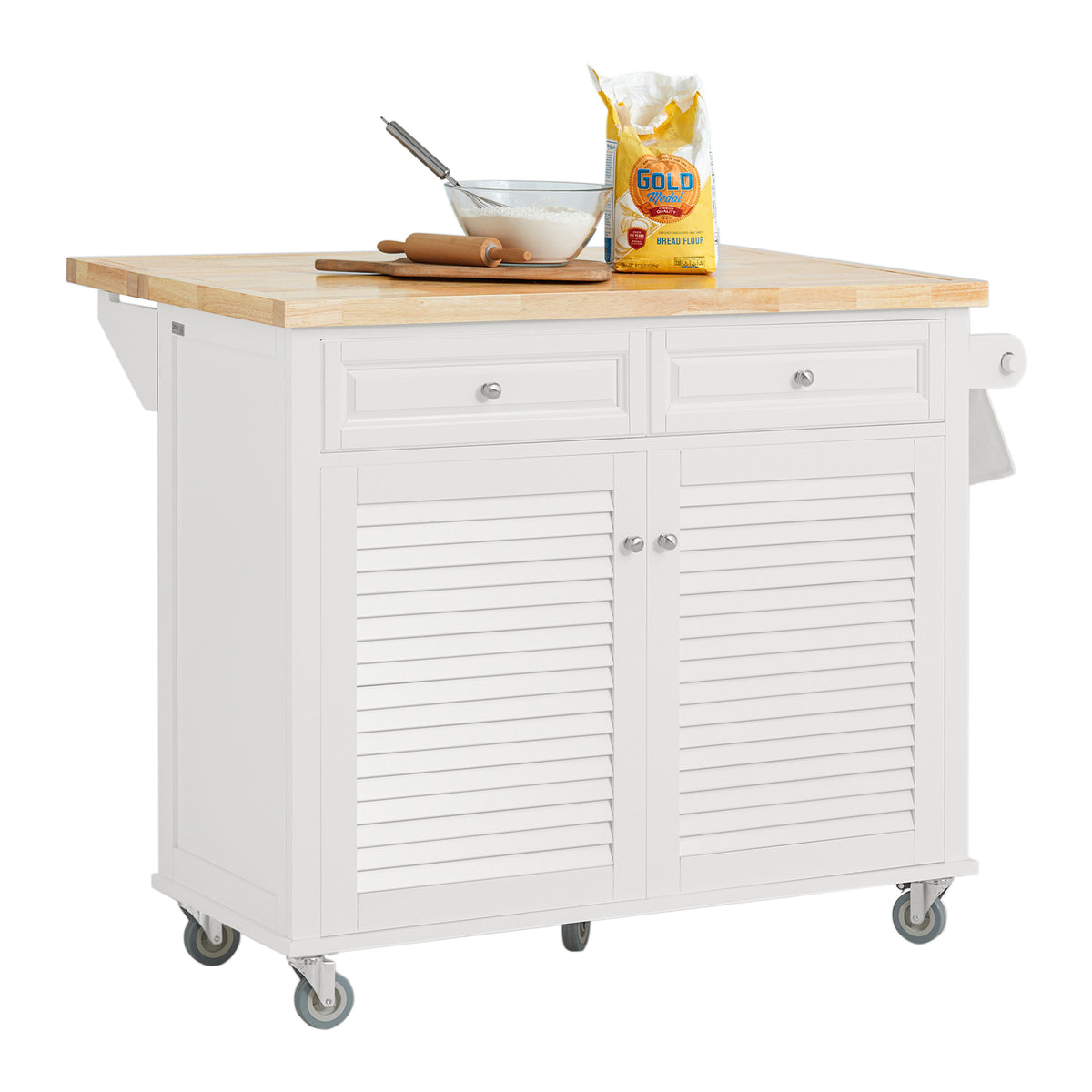 SoBuy FKW84-II-WN Desserte sur roulettes Meuble de Cuisine de Service Roulant avec Plans de Travail Rabattable |Prévente