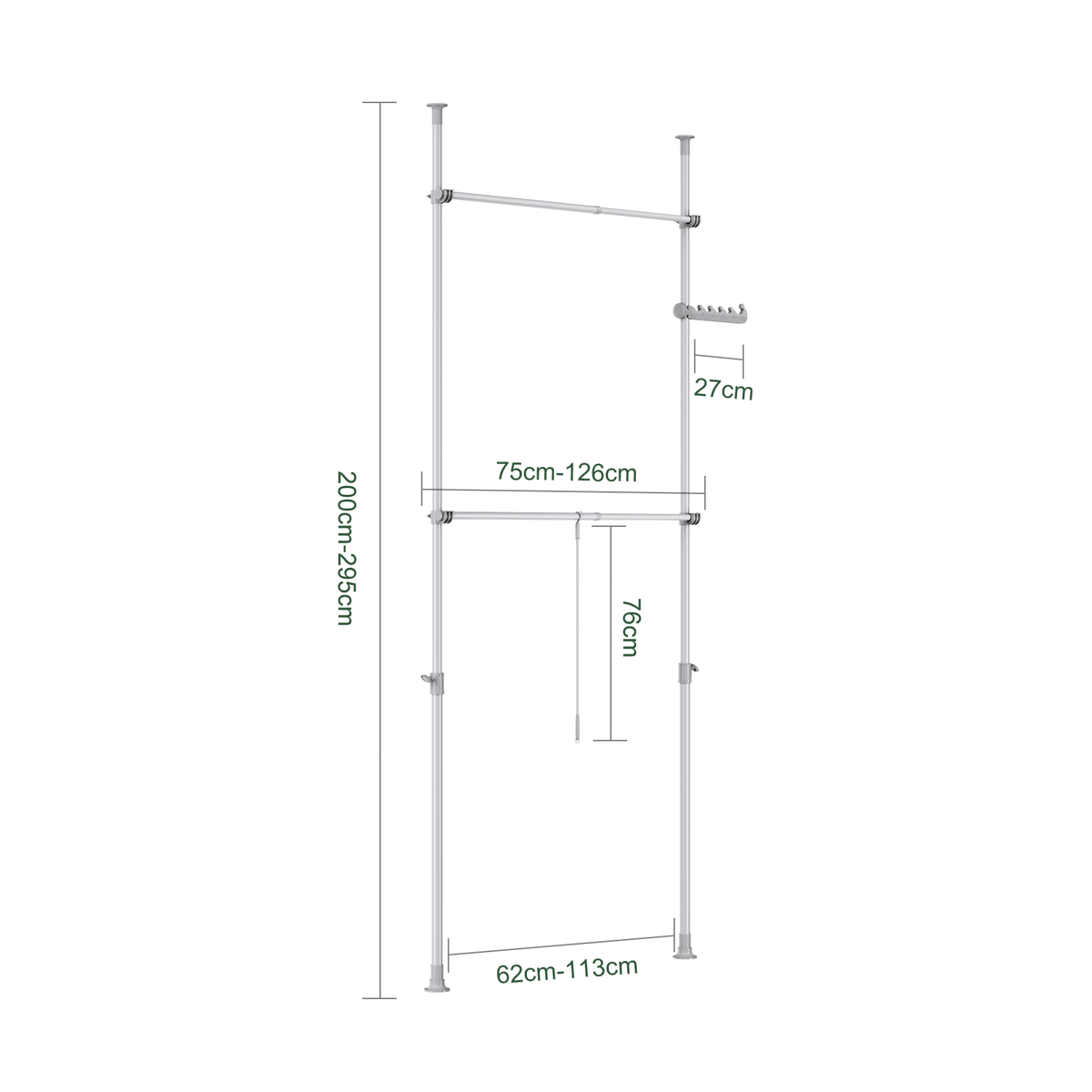 SoBuy FRG109-II-HG Tringle à Vêtements Télescopique, Portant à Vêtements Robuste, Penderie Ouverte Réglable avec Barres de Suspension pour Chambre, Dressing, Gris