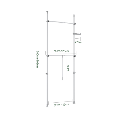SoBuy FRG109-II-HG Tringle à Vêtements Télescopique, Portant à Vêtements Robuste, Penderie Ouverte Réglable avec Barres de Suspension pour Chambre, Dressing, Gris