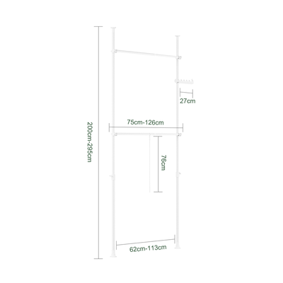 SoBuy FRG109-II-W Bară Telescopică pentru Haine, Suport Robust pentru Haine, Dulap Deschis Reglabil cu Bare de Susținere pentru Dormitor, Dressing, Alb