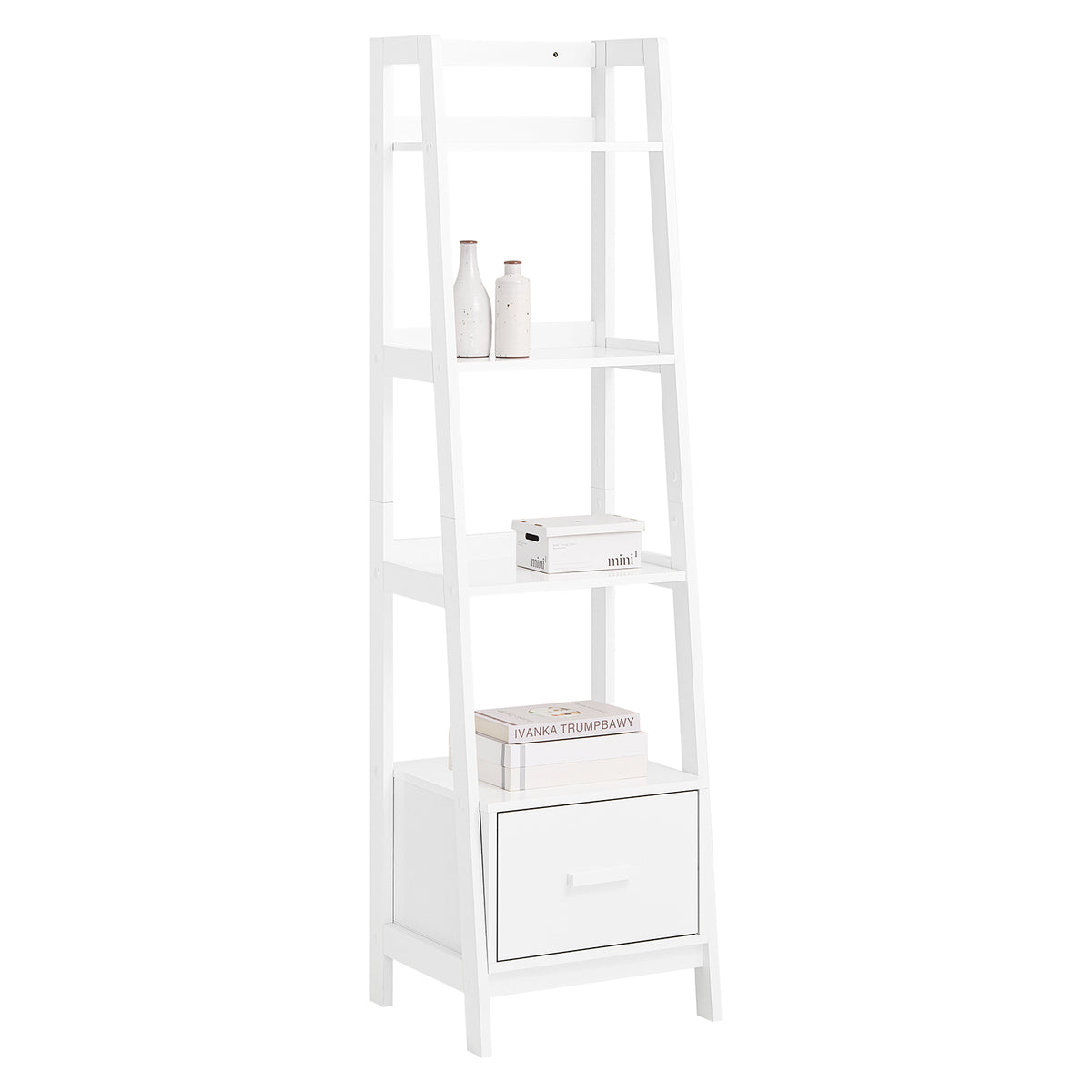 SoBuy FRG116-K-W Bibliothèque Étagère style échelle de 4 niveaux et 1 tiroir