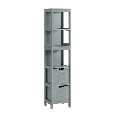 SoBuy FRG126-SG Meuble Colonne Salle de Bain Meuble de Rangement avec 4 Étagères et 2 Tiroirs Modulables Petit Salle de Bain 