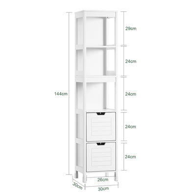 SoBuy FRG126-W Dulap înalt de baie cu 4 rafturi și 2 sertare 30x30x144 cm, Alb