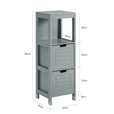 SoBuy FRG127-SG Colonne Salle de Bain avec 2 Paniers, Format Compact, Design Moderne, pour Salle de Bain et WC, Rangement Optimisé – L30×P30×H89 cm, Bois, Gris