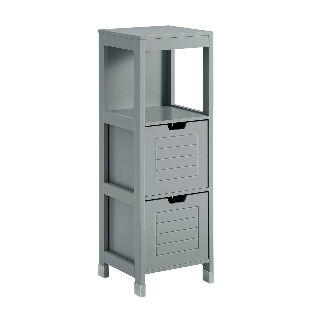 SoBuy FRG127-SG Meuble Salle de Bain Commode – Petit Meuble Rangement avec 2 Paniers – Colonne Compacte pour Toilette en Bois