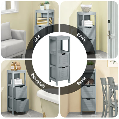 SoBuy FRG127-SG Colonne Salle de Bain avec 2 Paniers, Format Compact, Design Moderne, pour Salle de Bain et WC, Rangement Optimisé – L30×P30×H89 cm, Bois, Gris