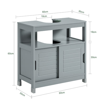 SoBuy FRG128-II-SG Meuble sous Lavabo avec Portes Coulissantes, Format Compact, Résistant à l’Humidité, pour Salle de Bain et WC – L60×P30×H60 cm, Bois, Gris