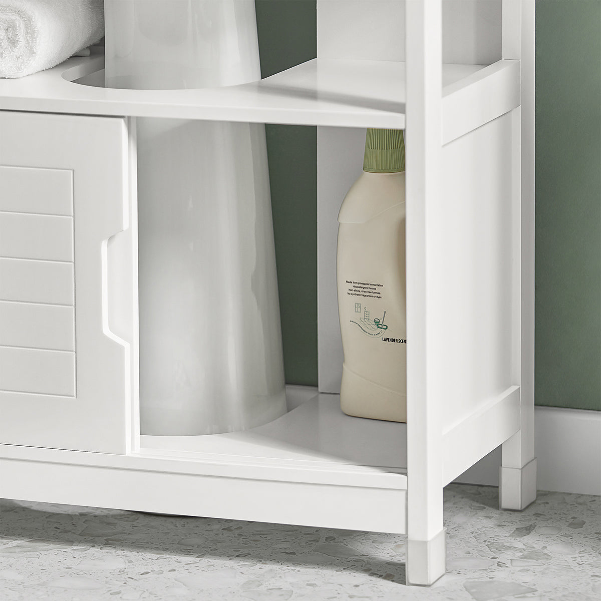 SoBuy FRG128-II-W Mască de Baie pentru Chiuvetă cu 2 Uși Glisante Silențioase, Mobilier Sub Chiuvetă, Spațiu de Depozitare Optimizat pentru Spații Mici, Anti-Umiditate, Lemn, Alb, L60xP30xH60cm