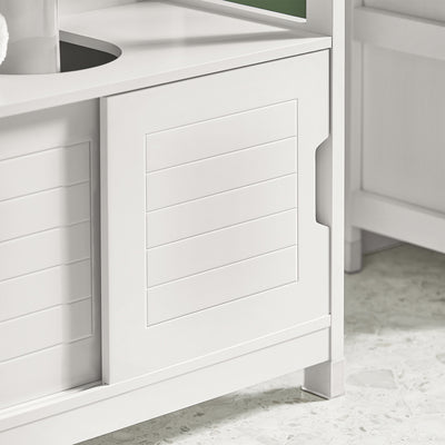 SoBuy FRG128-II-W Mască de Baie pentru Chiuvetă cu 2 Uși Glisante Silențioase, Mobilier Sub Chiuvetă, Spațiu de Depozitare Optimizat pentru Spații Mici, Anti-Umiditate, Lemn, Alb, L60xP30xH60cm