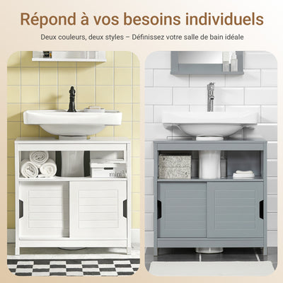 SoBuy FRG128-II-W Mască de Baie pentru Chiuvetă cu 2 Uși Glisante Silențioase, Mobilier Sub Chiuvetă, Spațiu de Depozitare Optimizat pentru Spații Mici, Anti-Umiditate, Lemn, Alb, L60xP30xH60cm