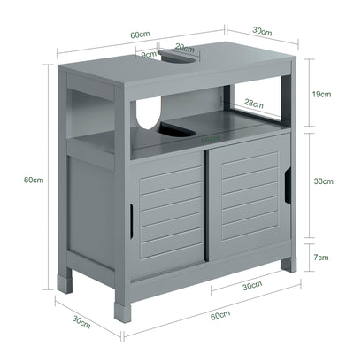 SoBuy FRG128-SG Meuble sous Lavabo avec Portes Coulissantes, Format Compact, Résistant à l’Humidité, pour Salle de Bain et WC – L60×P30×H60 cm, Bois, Gris