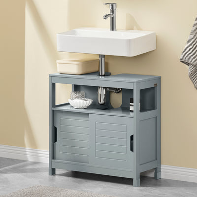 SoBuy FRG128-SG Meuble sous Lavabo avec Portes Coulissantes, Format Compact, Résistant à l’Humidité, pour Salle de Bain et WC – L60×P30×H60 cm, Bois, Gris