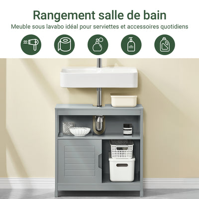 SoBuy FRG128-SG Meuble sous Lavabo avec Portes Coulissantes, Format Compact, Résistant à l’Humidité, pour Salle de Bain et WC – L60×P30×H60 cm, Bois, Gris