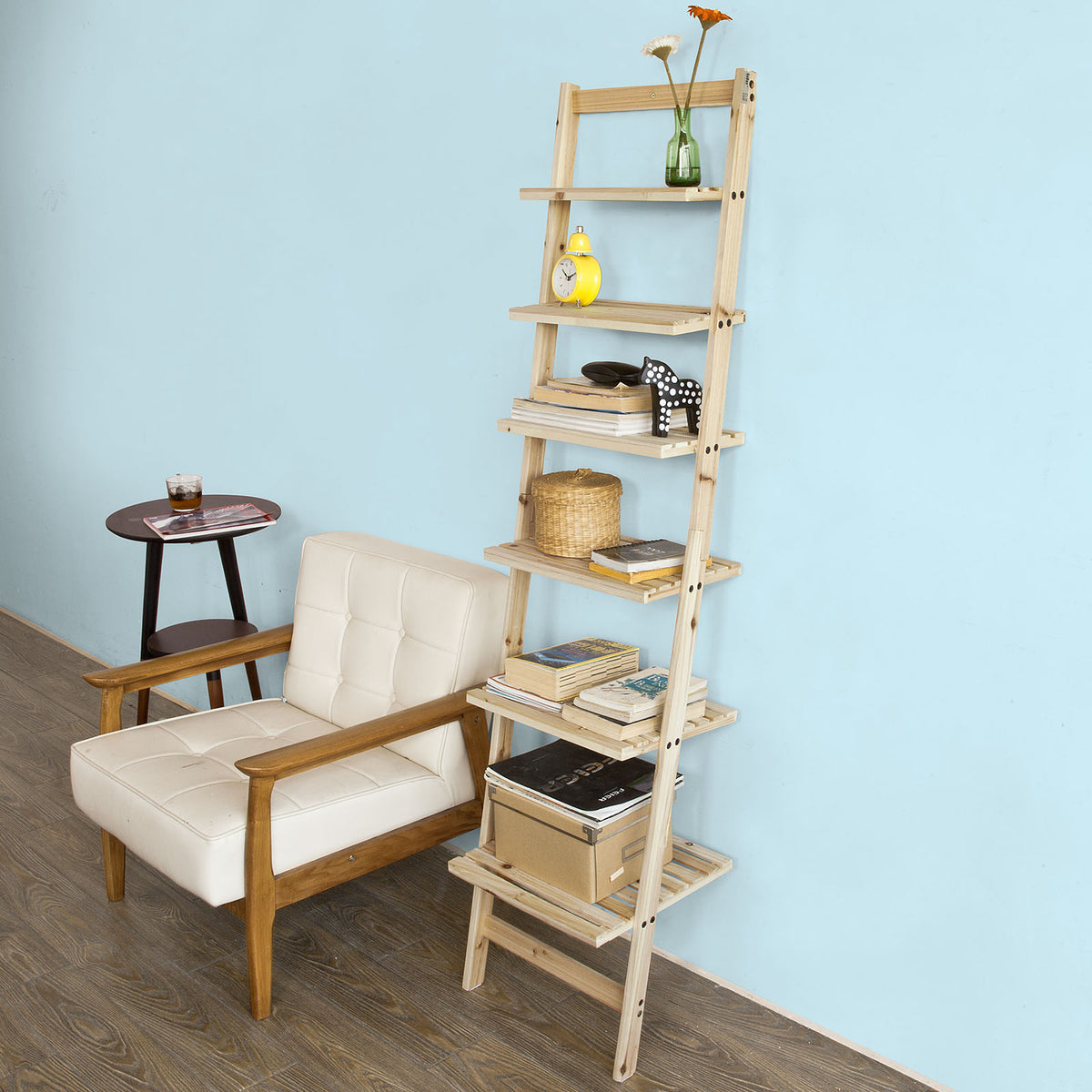 SoBuy FRG161-N Bibliothèque Étagère murale style échelle avec 6 niveaux de rangement