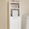 SoBuy FRG177-II-W Mobilier baie, 20 cm lățime, pe picior, cu suport hârtie și ușă - Dulap mic WC, depozitare salvaspațiu, alb