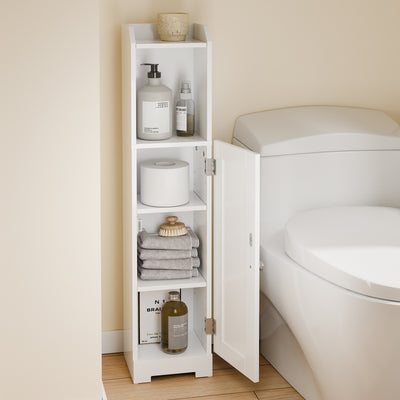 SoBuy FRG177-II-W Mobilier baie, 20 cm lățime, pe picior, cu suport hârtie și ușă - Dulap mic WC, depozitare salvaspațiu, alb
