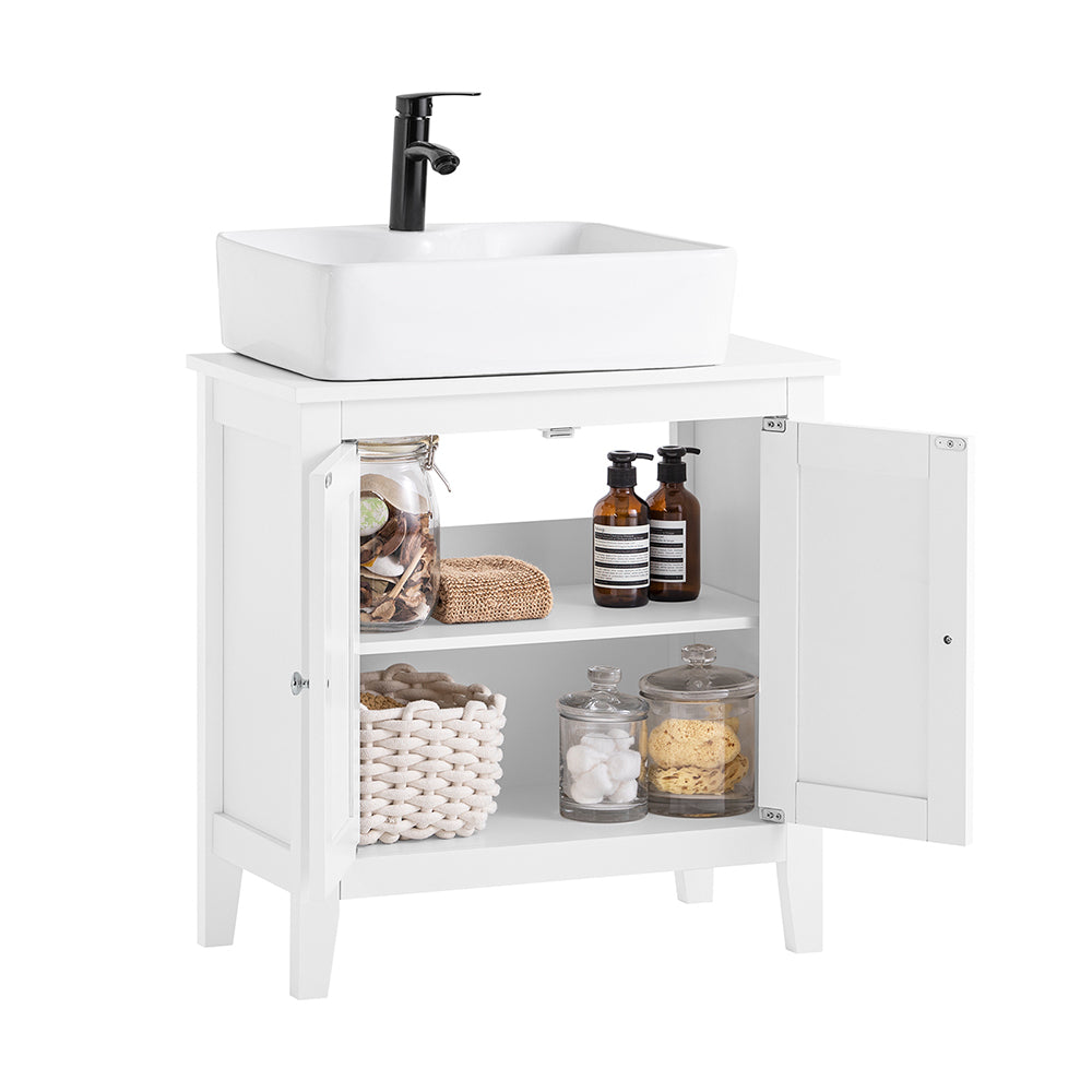 SoBuy FRG202-W Meuble sous lavabo Salle de Bain Meuble de Salle de Bain avec 2 Portes, Grand Espace de Rangement & découpe Si